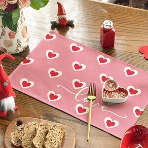 Artoid Mode Valentine Love Heart Pink Placemats Set of 4 12x18” Table Mats